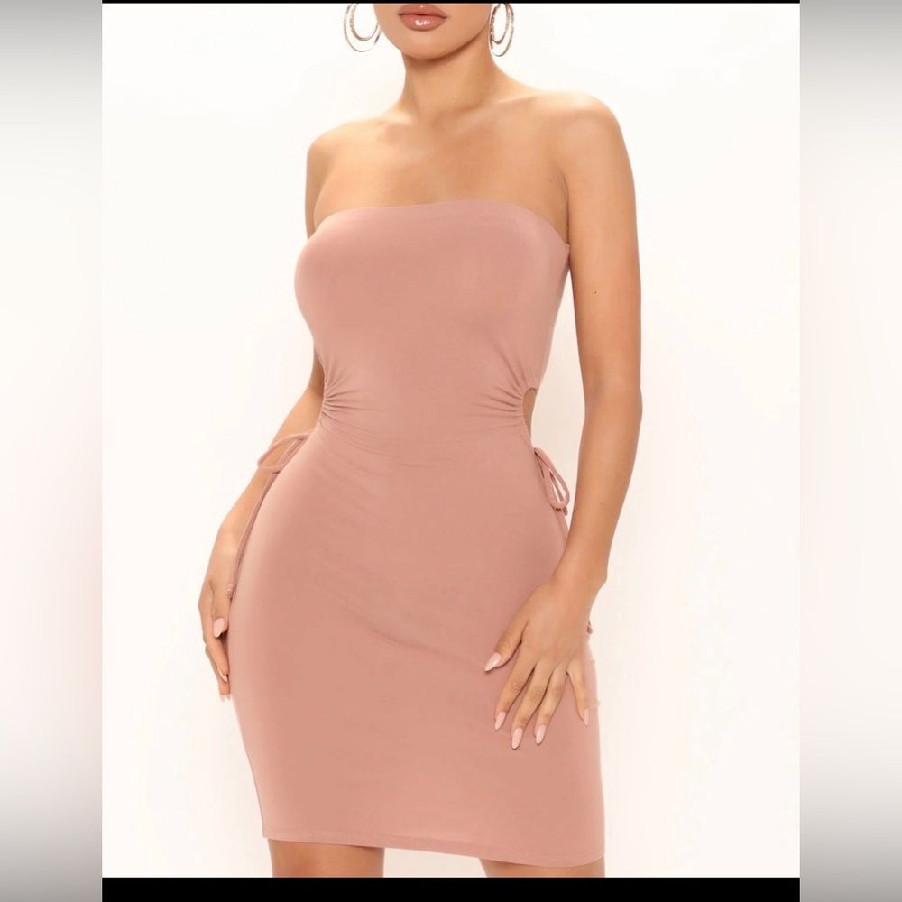 Fashion nova women's Cut Out Cutie Mini Dress - Mocha size M Stretch Tube